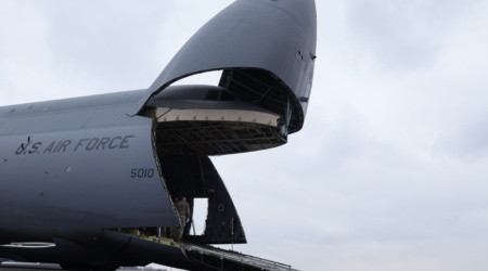 A C-5 Galaxy aircraft seen on the tarmac at Dover Air Force Base Friday, Feb. 02, 2024, in Dover, DE.